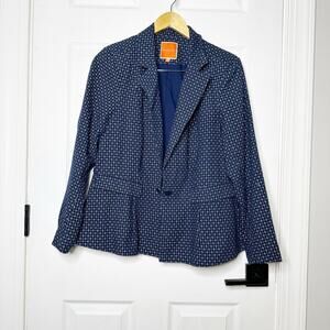 ModCloth Size 1X Cotton Navy Blue‎ Geometric Print Cross Blazer Bow Back